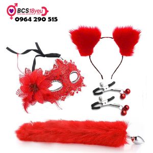 Bộ cosplay 4 món Mặt na, đuôi chồn, tai mèo/cáo, kẹp ti